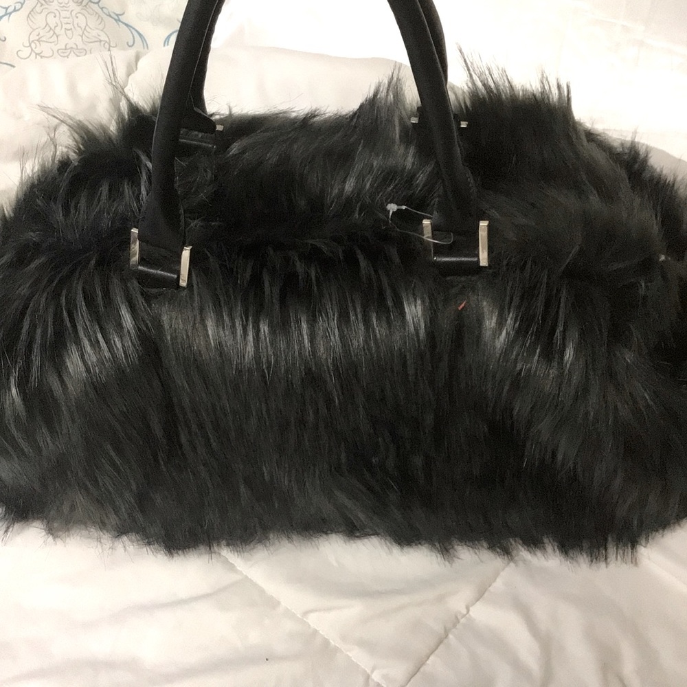 Faux Fur Black Large Purse/ Carry Bag /Boho Style ORIGINAL Paper. Nvr used